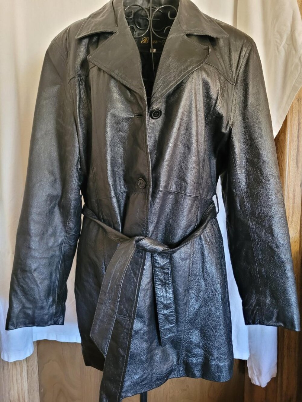 Ben-Z Men's 4-Button & Belted, Black Leather Jacket Size 2XL